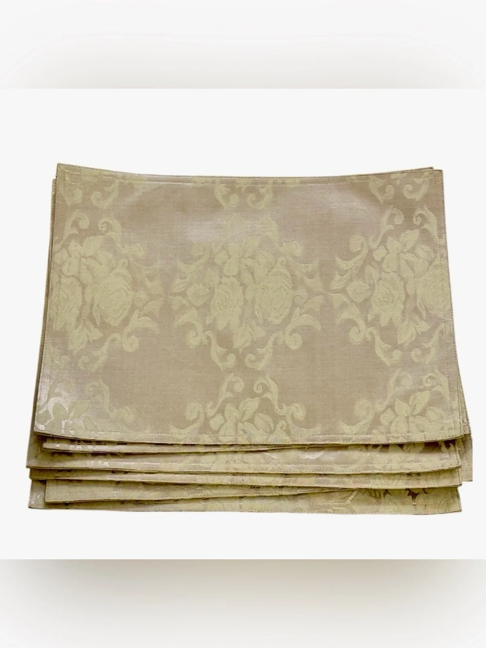 Damask Jacquard Champagne Gold Placemat Set of 6 Rectangle Elegant Roses 17.5x13